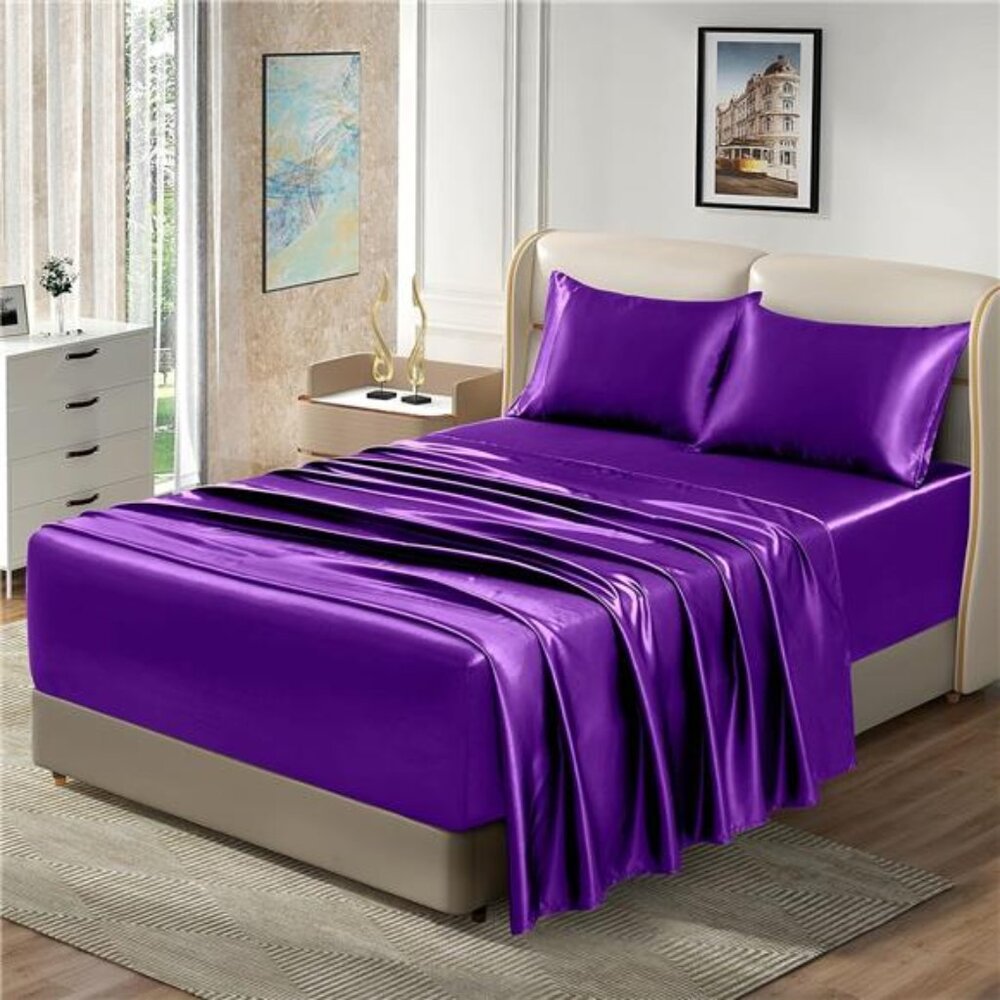 Homiest 4pcs Extra Deep Pocket Satin Sheets Queen Size Bed Set, 18-24 Inch Deep